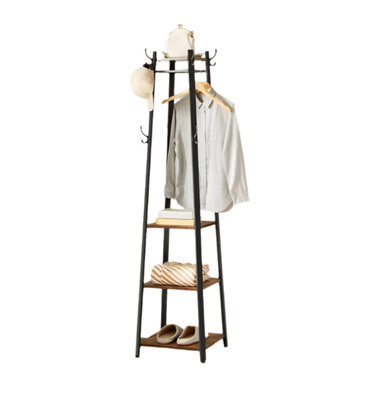 Industrial Coat Rack with Hooks and 3-Tier Storage Shelves - Black ...