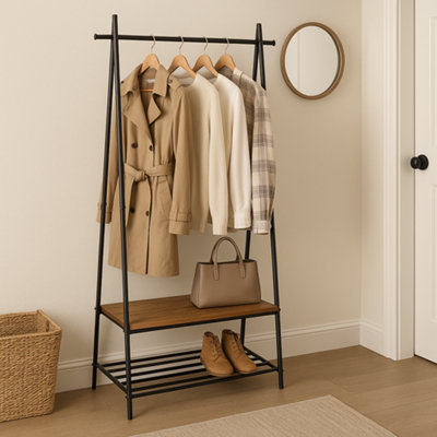 Industrial Coat Rack with Shoe Storage , Freestanding Clothes Stand ...