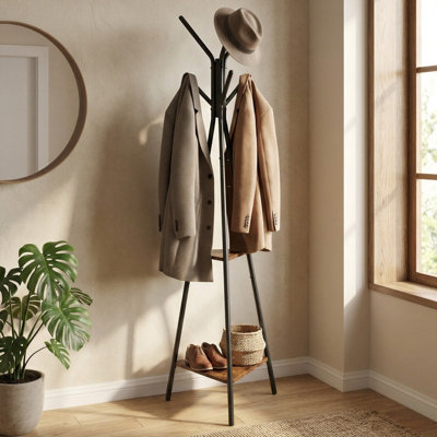 Industrial Coat Rack with Stand, 2 Shelves, for Clothes, Hats and Bags ...
