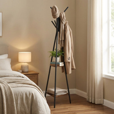 Industrial Coat Rack with Stand, 2 Shelves, for Clothes, Hats and Bags ...
