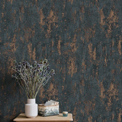Industrial Concrete Effect Embossed Deep  Blue and Metallic Vinyl