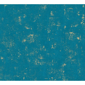 Industrial Concrete Look Vinyl Wallpaper Non-Woven Teal Gold Metallic Textured