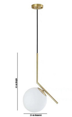 Industrial design ceiling pendant light with gold finish arm and large globe glass