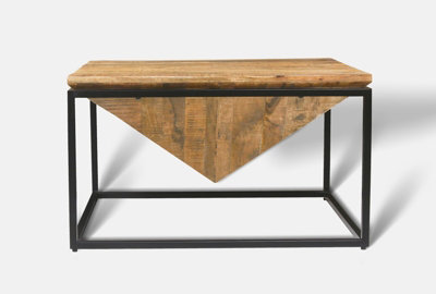 Industrial Diamond Coffee Table - Mango Wood/Iron - L80 x W80 x H47 cm - Mango PP Saw Finish