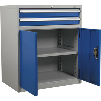 Industrial Double Locker Cabinet - 900 x 450 x 1000mm - 2 Drawers & 1 Shelf