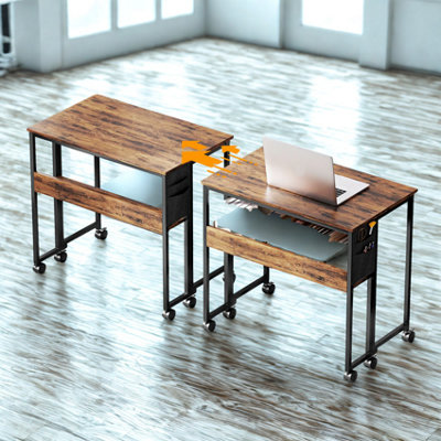 Industrial Drop Leaf Extendable Computer Writing Desk with Wheels
