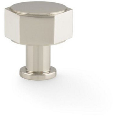 Industrial Hex Cabinet Door Knob - 33mm Polished Nickel Cupboard Pull Handle