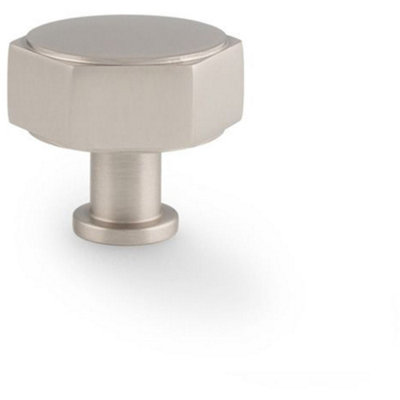 Industrial Hex Cabinet Door Knob - 40mm Satin Nickel Cupboard Pull Handle