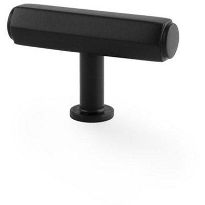 Industrial Hex T Bar Cabinet Door Knob - 55mm x 38mm - Matt Black Pull Handle