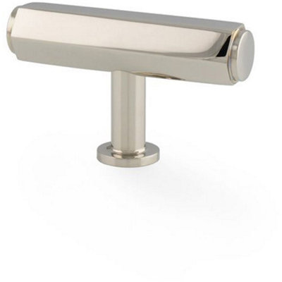 Industrial Hex T Bar Cabinet Door Knob - 55mm x 38mm Polished Nickel ...