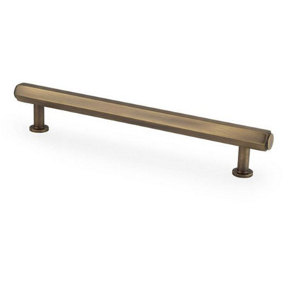 Industrial Hex T Bar Pull Handle - Antique Brass 160mm Centres Kitchen Cabinet