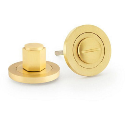 Industrial Hex Thumbturn & Release Lock - Satin Brass - Bathroom Door WC