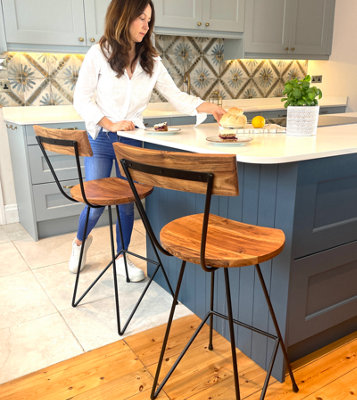 Industrial Kitchen Breakfast Bar Stool Wood & Metal with Backrest ...