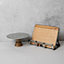 Industrial Kitchen Mango Wood Footed Cake Stand and Wood Metal Cookbook Stand Set