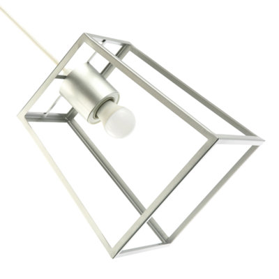 Industrial Lantern Pendant Lamp Shade in Satin Silver with Square Top and Bottom