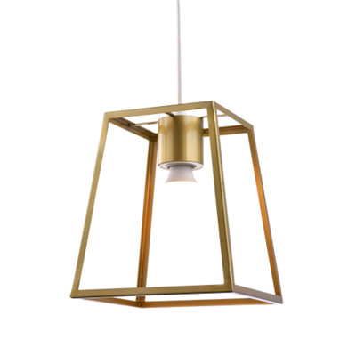 Industrial Lantern Pendant Light Shade in Satin Gold with Square Top and Bottom