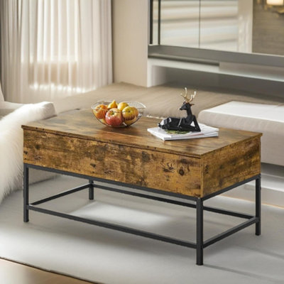 Industrial Lift Top Coffee Table With Hidden Storage Rustic Brown