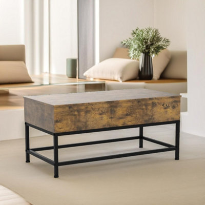Industrial Lift Top Coffee Table With Hidden Storage Rustic Brown