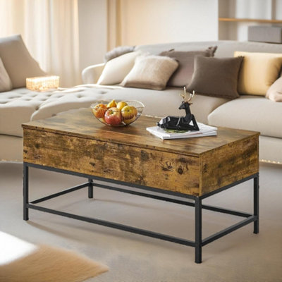 Industrial Lift Top Coffee Table With Hidden Storage Rustic Brown