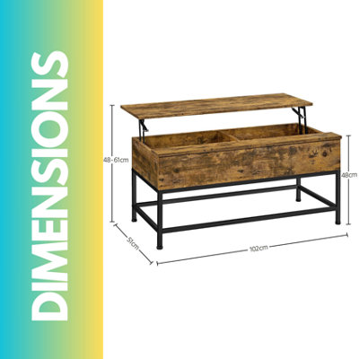 Industrial Lift Top Coffee Table With Hidden Storage Rustic Brown