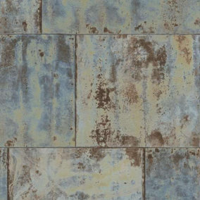 Industrial Metal Effect Wallpaper Rasch Green Teal Vinyl Paste The Wall Textured