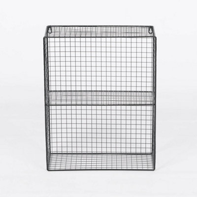 Industrial Metal Wire 2 Tier Black Shelf Rack Vintage Retro Style Wall ...