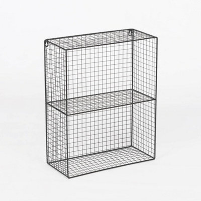 Industrial Metal Wire 2 Tier Black Shelf Rack Vintage Retro Style Wall ...
