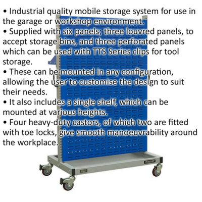 Industrial Mobile Storage System with Shelf - 960 x 640 x 1605mm - Four Castors