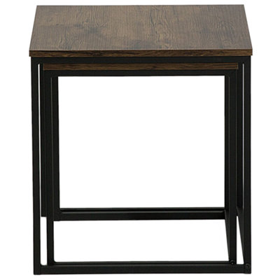 Industrial Nesting Coffee Tables Set of 2 - Dark Brown Wood Veneer, Black Hairpin Legs, Square.