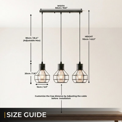 Industrial Pendant Lighting E27 Base Edison Metal Caged Vintage Hanging Pendant 3-Lights Rustic Pendant Light Fixture