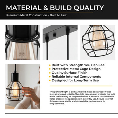 Industrial Pendant Lighting E27 Base Edison Metal Caged Vintage Hanging Pendant 3-Lights Rustic Pendant Light Fixture