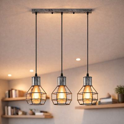 Industrial Pendant Lighting E27 Base Edison Metal Caged Vintage Hanging Pendant 3-Lights Rustic Pendant Light Fixture