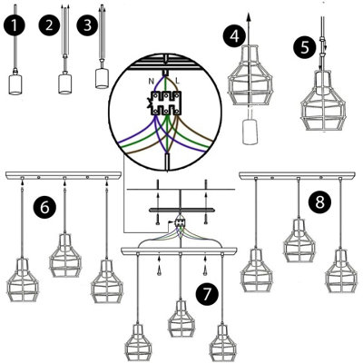 Industrial Pendant Lighting E27 Base Edison Metal Caged Vintage Hanging Pendant 3-Lights Rustic Pendant Light Fixture