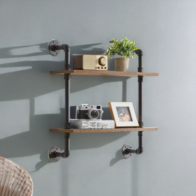 YCCO Industrial Pipe Shelf Brackets Wall Mount,Open Black Pipe