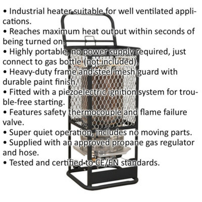 Industrial Propane Heater - 125000 Btu/Hr Space Warmer - Heavy Duty Frame