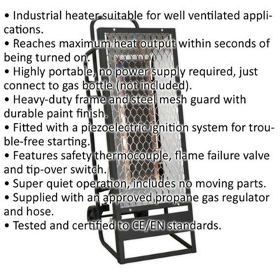 Industrial Propane Heater - 35000 Btu/Hr Space Warmer - Heavy Duty Frame
