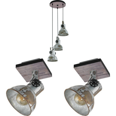 Industrial Raw Steel Ceiling Pendant and Wall Lights Multi Lamp Set for Modern Home Decor