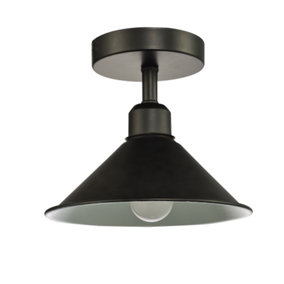 Industrial Retro Compact Light Fitting in Mat Black with Cone Shaped Round Shade
