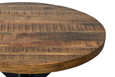 Industrial Round X Leg Dining Table - Mango Wood/Iron - L130 x W130 x H76 cm - Mango PP Saw Finish