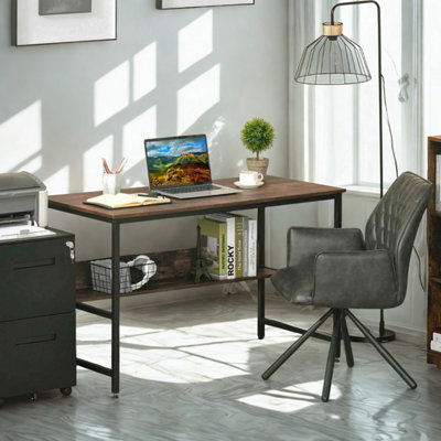 Industrial Rustic 2 Tier Computer Desk With Storage Shelf