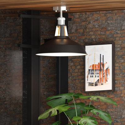 Industrial Semi Flush Mount Ceiling Light with Clear Metal Cone Shade ...