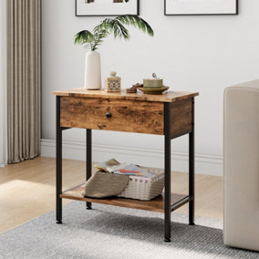 Industrial Side Table with Drawer