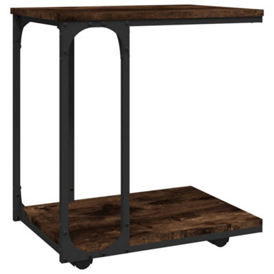 Industrial Side Table with Wheels Smoked Oak 50x35x55.5cm Engineered Wood
