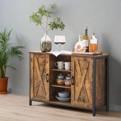 Industrial Sideboard Buffet Table with Barn Doors & Adjustable Shelves ...