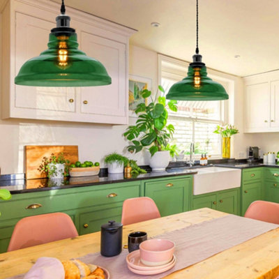 Industrial Smoked Green Glass Ceiling Pendant Light Bowl Lamp Shade K422