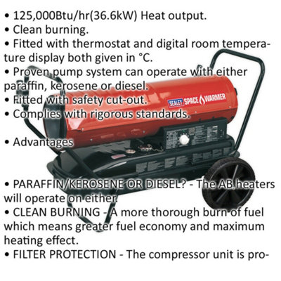 Industrial Space Warmer - Paraffin / Kerosene / Diesel Heater - 125000 Btu/hr