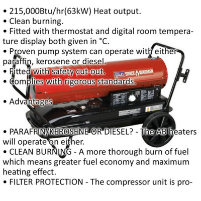 Industrial Space Warmer - Paraffin / Kerosene / Diesel Heater - 215000 Btu/hr