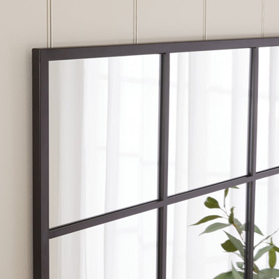 Industrial Square Black Framed Metal Window Wall Mirror 90cm x 90cm