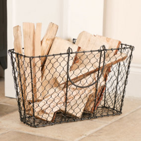Industrial Style Chicken Log and Kindling Wire Storage Basket Gift for Father's Day