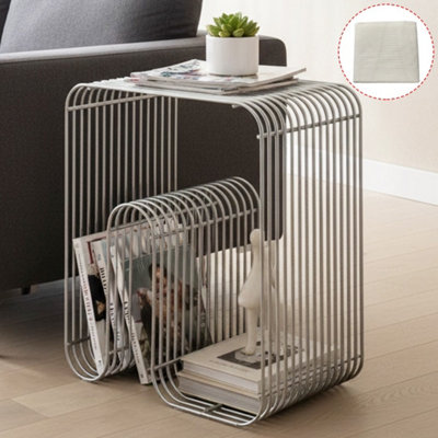 Industrial Style Metal Side Table with Storage Geometric Shape No Assembly